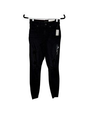 Edgely Maurices Women 0 LONG Black Distressed High-Rise Super Skinny Jeans NWT